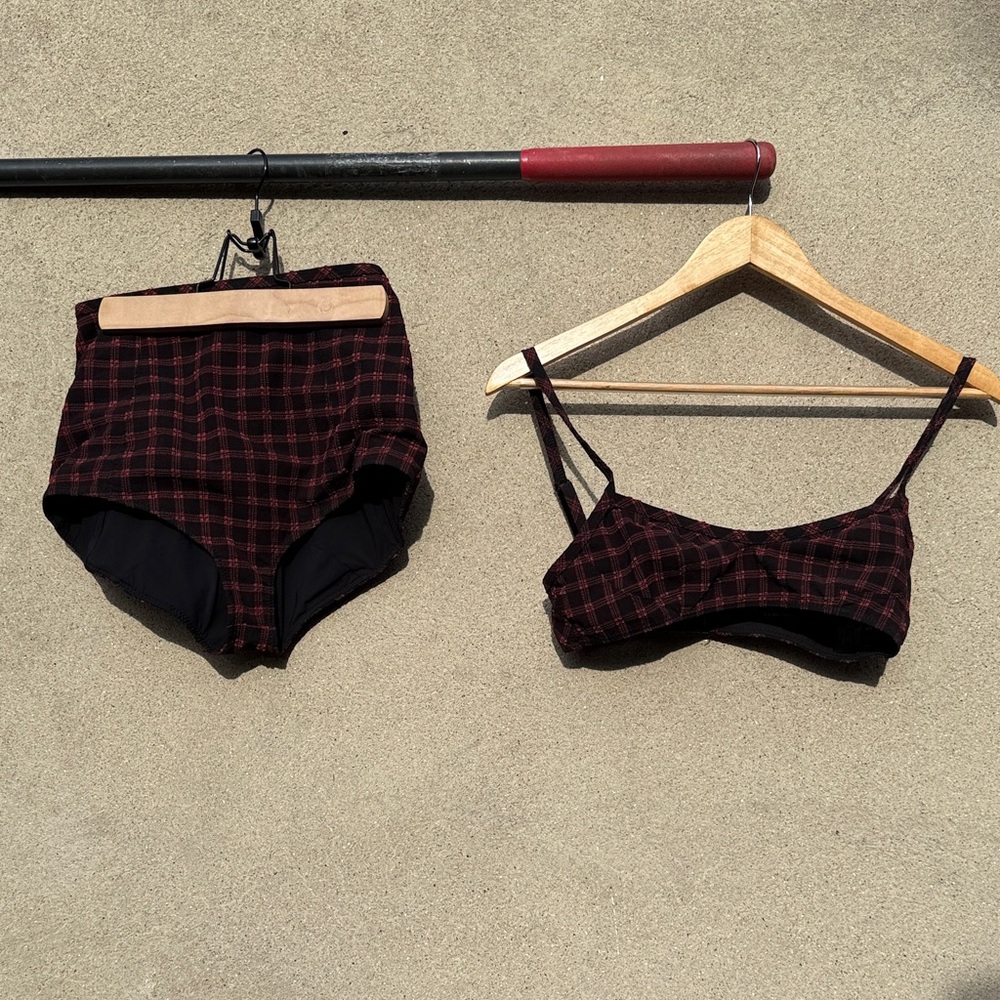Rachel Comey Black,  Red, purple Plaid Bikini Set